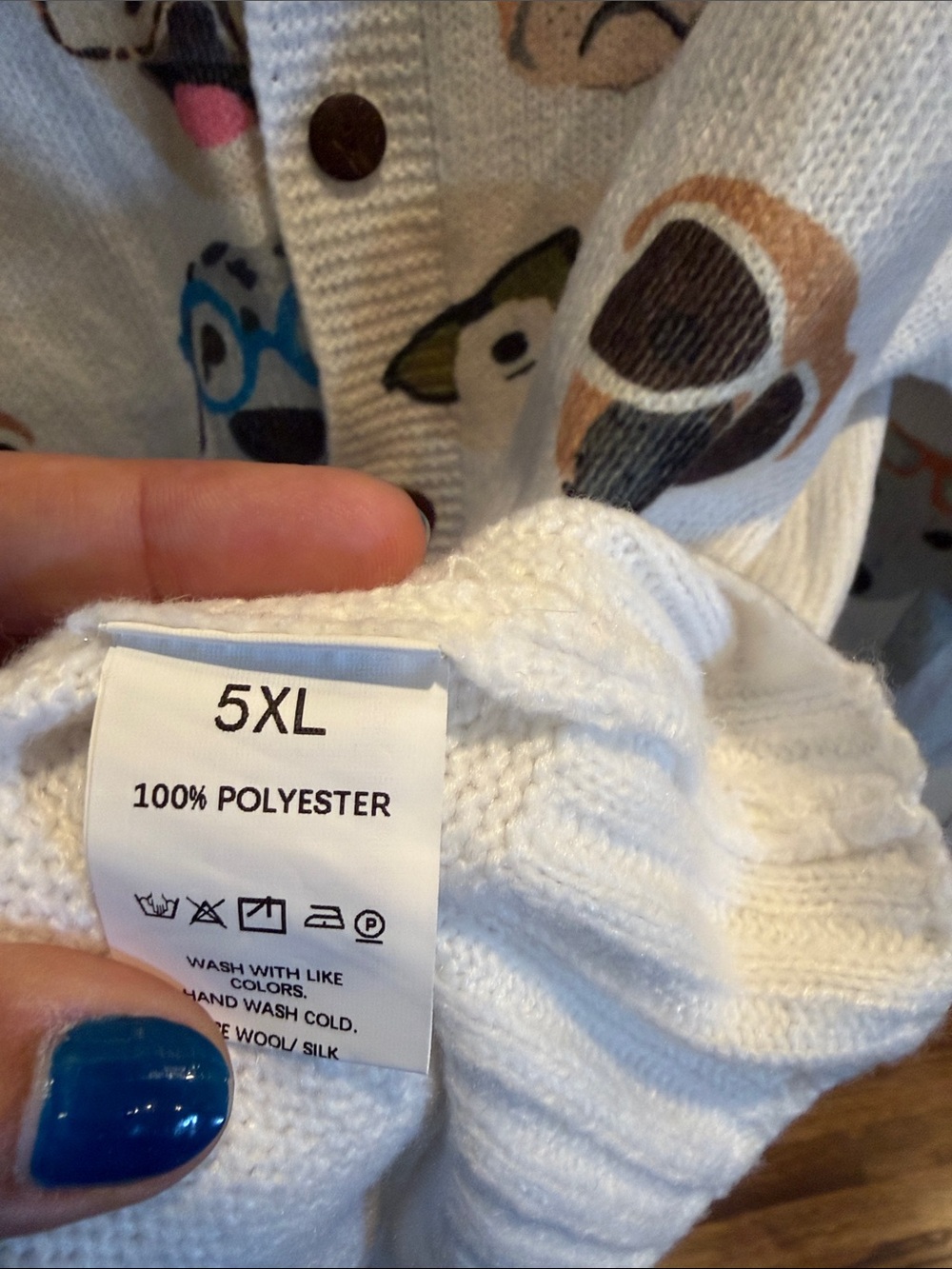 White Dog puppy lover show glasses print Button Cardigan Sweater-plus size - Picture 6 of 6